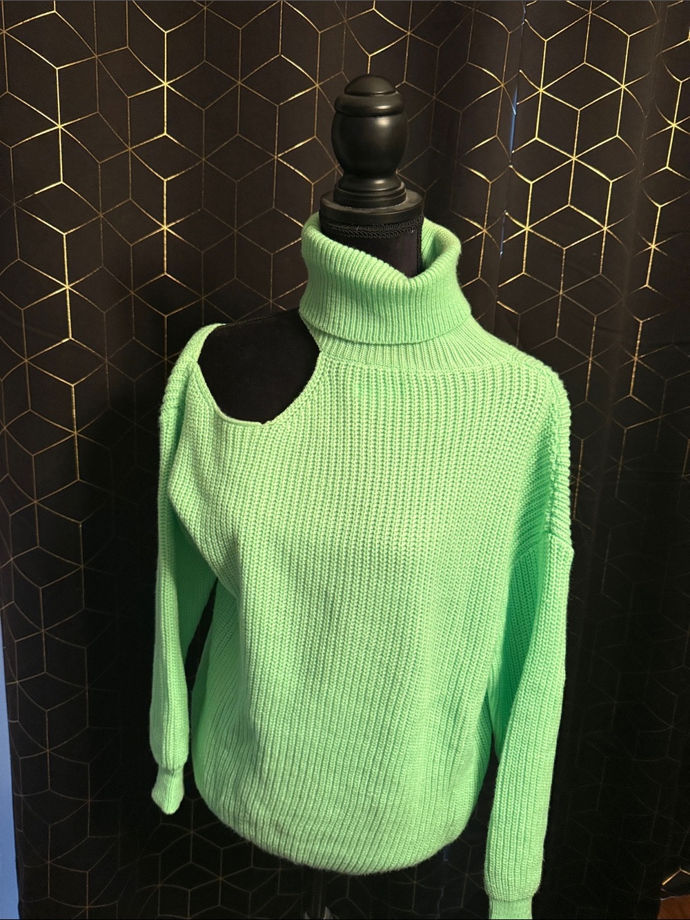 Turtleneck Cutout Sweater - lime green
